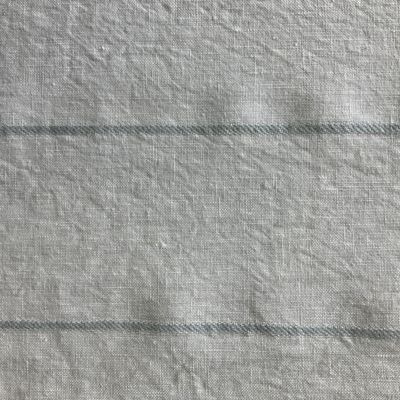 Victoria Narrow Stripe Linen Celadon | Lightweight Linen Fabric | Home Decor Fabric | 55" Wide