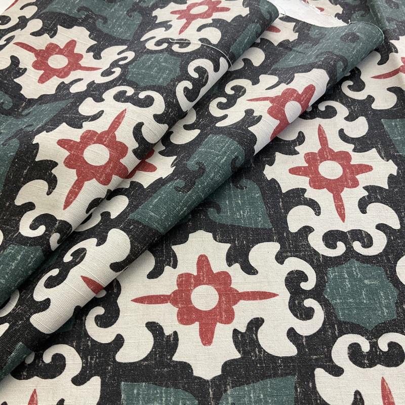 Comersan Fabrics Cartago Woven Red And Pine | Very Lightweight Woven Fabric | Home Decor Fabric | 55" Wide