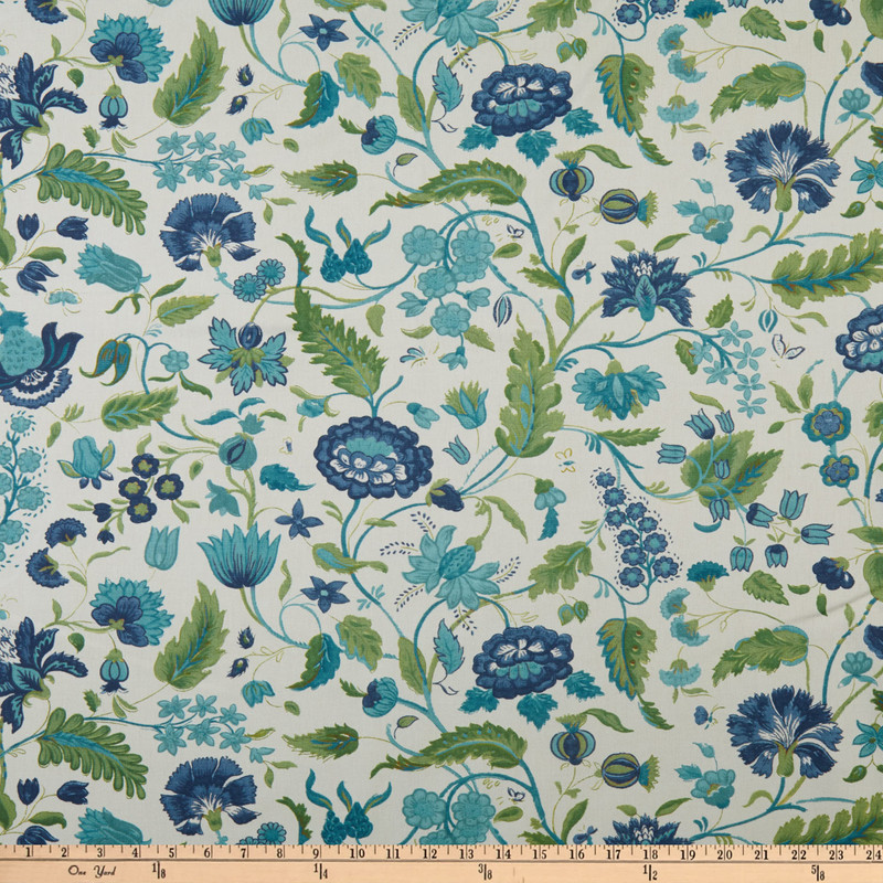 Hot Tropics Augustine Warp Sateen Blue | Lightweight Sateen Fabric | Home Decor Fabric | 54" Wide