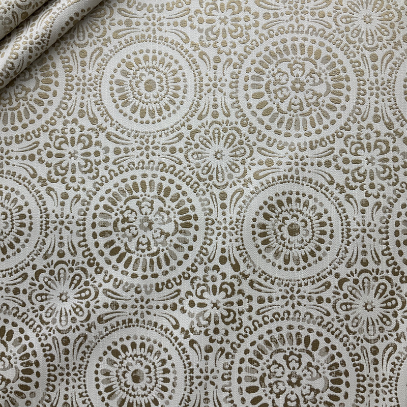 Mandy Medallion Tile Jacquard Straw | Medium/Heavyweight Jacquard Fabric | Home Decor Fabric | 54" Wide