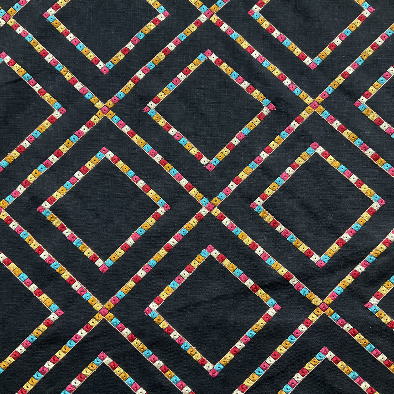 PKL Studio Beaded Lattic Embroidery Duck Jewel | Heavyweight Duck Fabric | Home Decor Fabric | 54" Wide