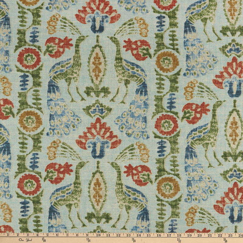 PKL Studio Peacock Parade Slub Duck Seaglass | Medium Weight Duck Fabric | Home Decor Fabric | 54" Wide