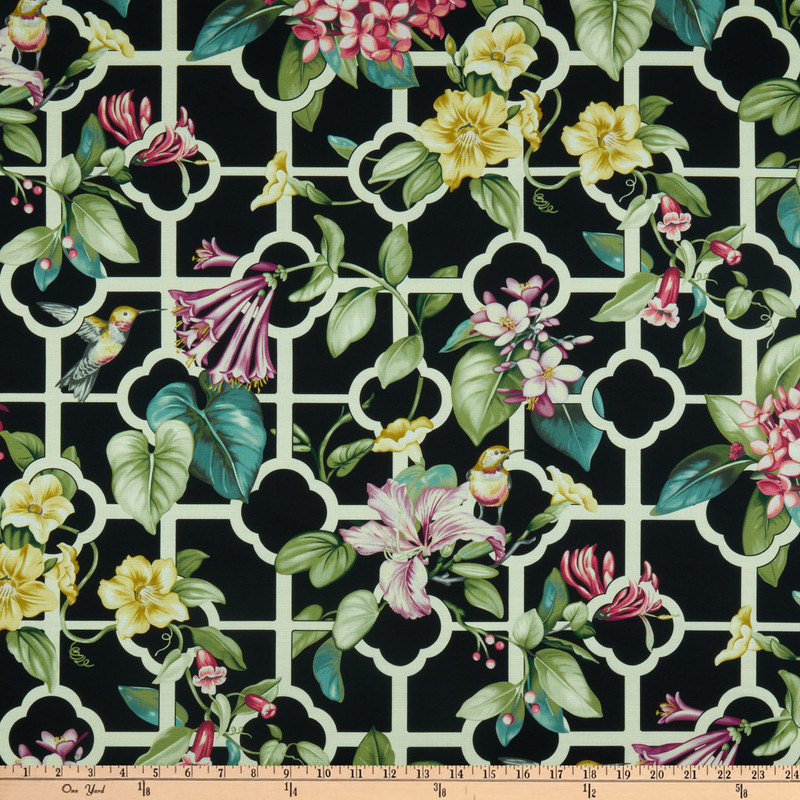 Waverly Treillage Floral Duck Noir | Medium Weight Duck Fabric | Home Decor Fabric | 54" Wide