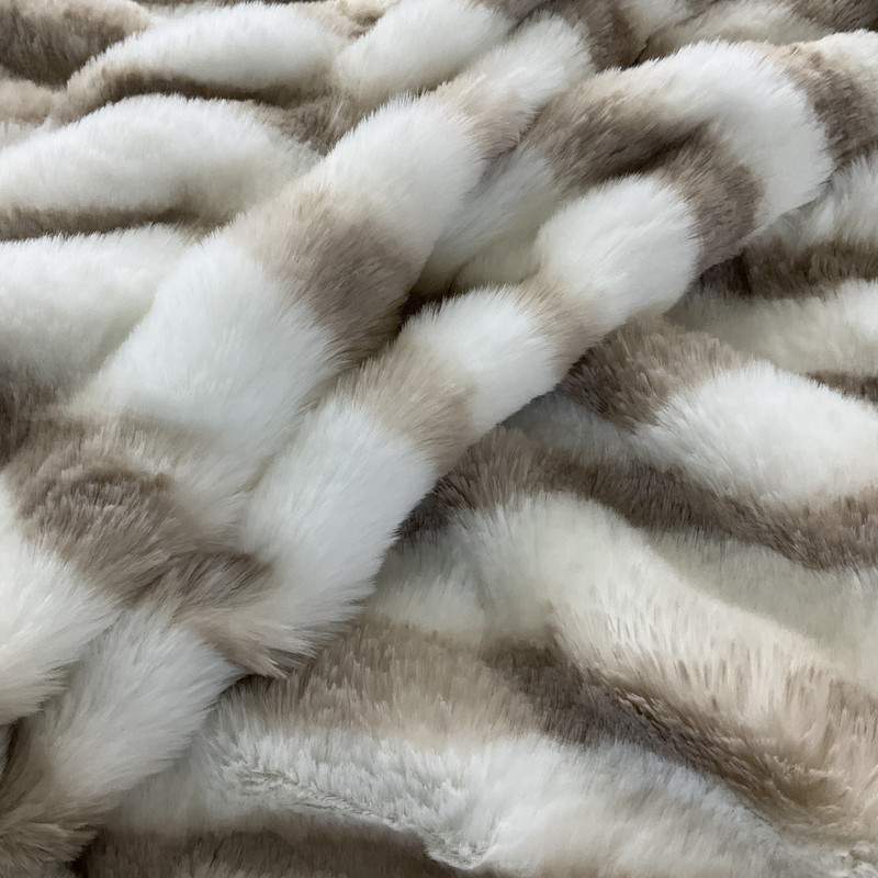 White/Mushroom EZ Fabric Stretch Faux Fur Snow Chinchilla Snuggle White/Mushroom | Very Heavyweight Faux Fur Fabric | Home Decor Fabric | 58" Wide