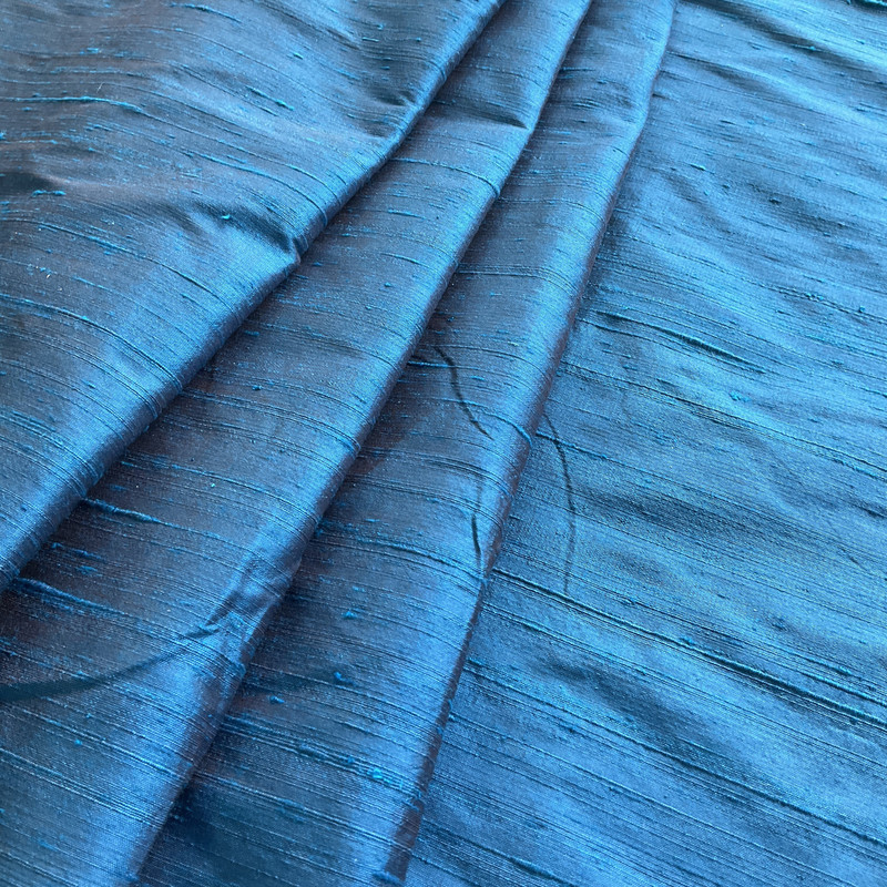 Dupioni Silk Fabric Iridescent Teal Blue | Lightweight Dupioni Upholstery | Home Decor Upholstery | 54" Wide