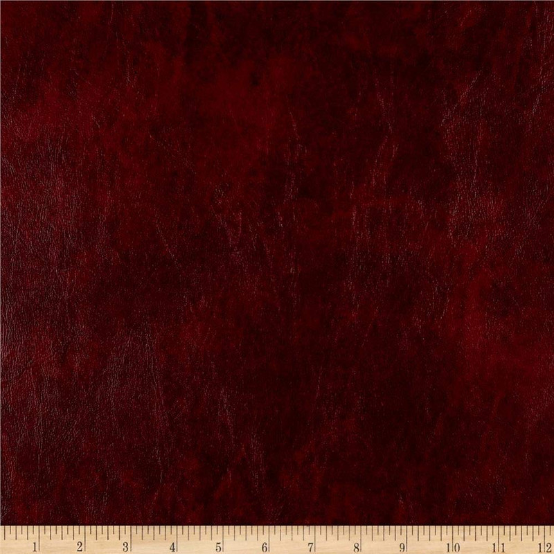 Faux Leather Caprice Wine Red | Heavyweight Faux Leather Fabric | Weathered, Distressed, Marbled | Home Decor Fabric | 54" Wide