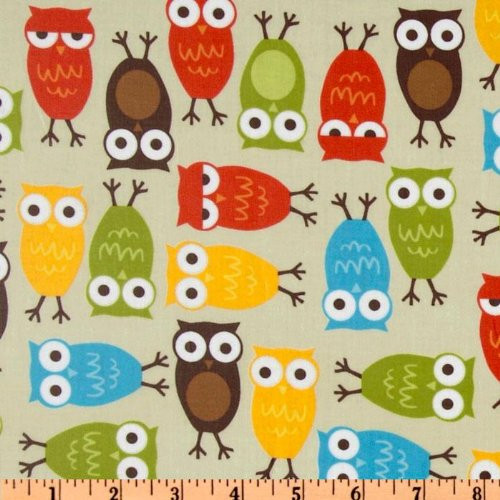 Kaufman Urban Zoologie Slicker Laminated Cotton Owls Natural | Lightweight Laminate Fabric | Home Decor Fabric | 54" Wide