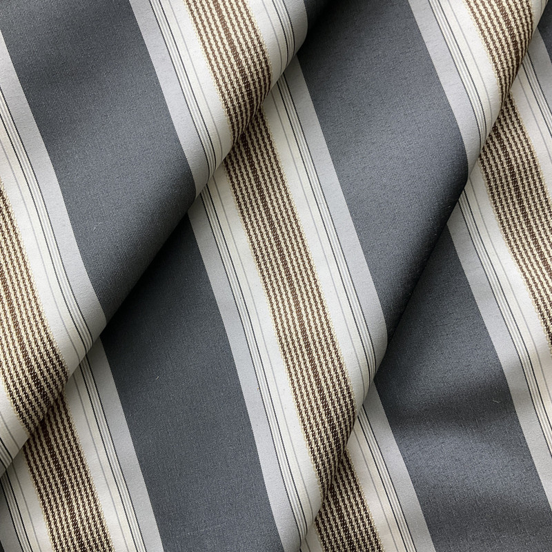 Samurai in Black Jack | Drapery Fabric | Stripes in Grey / Brown / Beige | Lightweight | 54" Wide | By the Yard