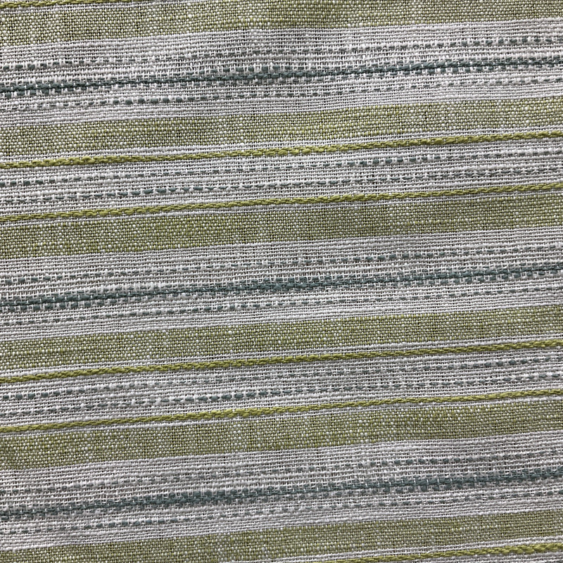 Spring in Celery | Upholstery Fabric | Green and Blue Stripe Basketweave | Medium Weight | By The Yard