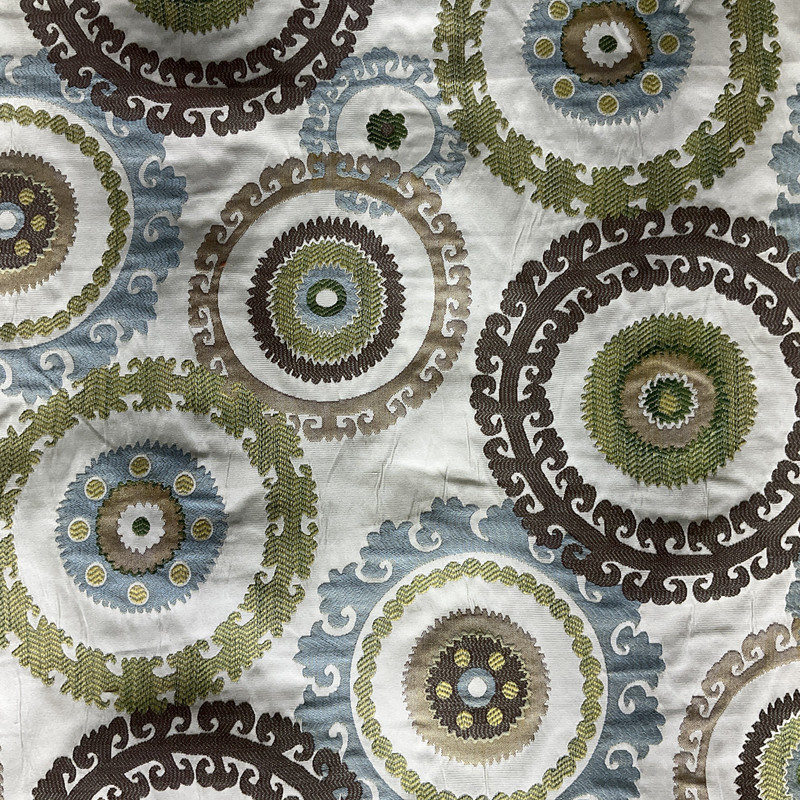 Large Scale Medallions in Earth Tones | Upholstery Fabric | Blue Green Brown Jacquard | Heavy Weight | 54" Wide | By The Yard