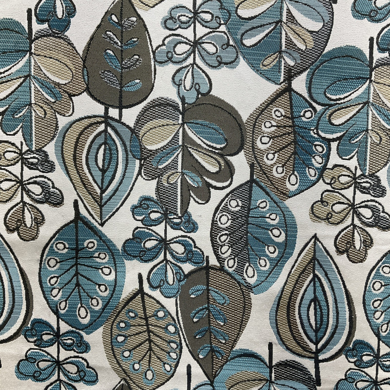 Leafster in Bristol Blue | Upholstery Fabric | Contemporary Leaves in Brown / Blue / Off White | Jacquard | Heavyweight | 54" Wide | By the Yard