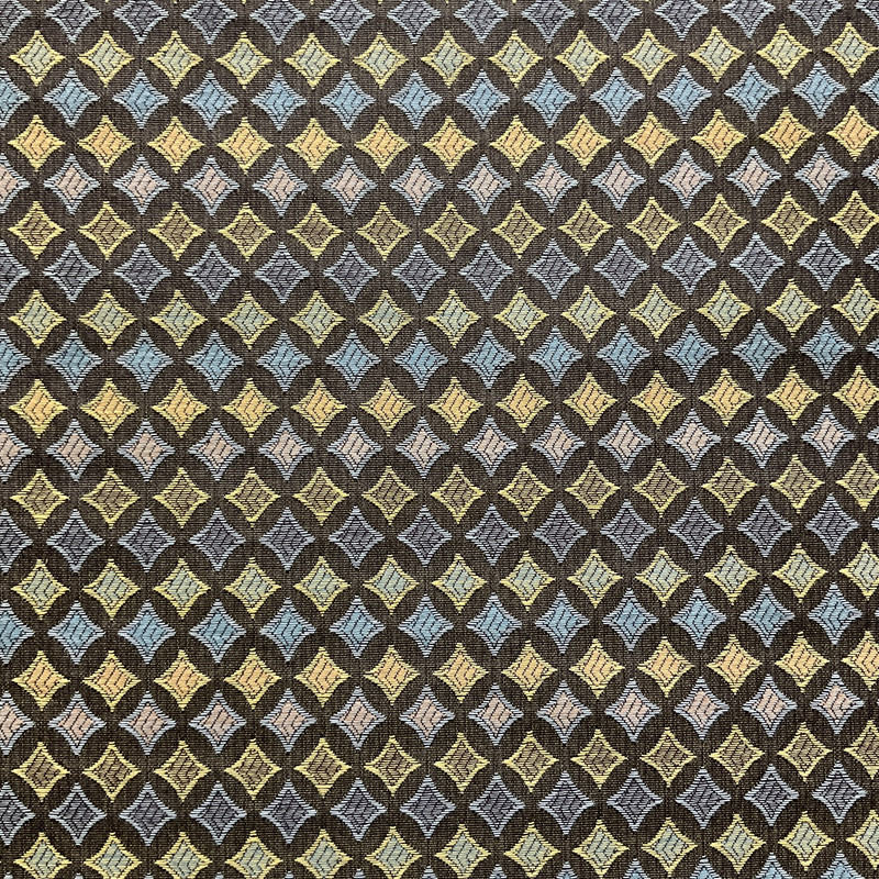 Molly in Vintage Brown | Upholstery Fabric | Yellow Blue Diamond | Medium Weight | 54" Wide | By The Yard