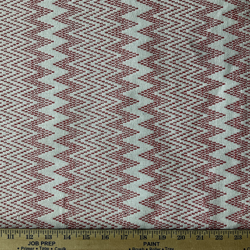 Needlepoint in Cherry | Upholstery Fabric | Red Off White Chevron | Medium Weight | 54" Wide | By The Yard