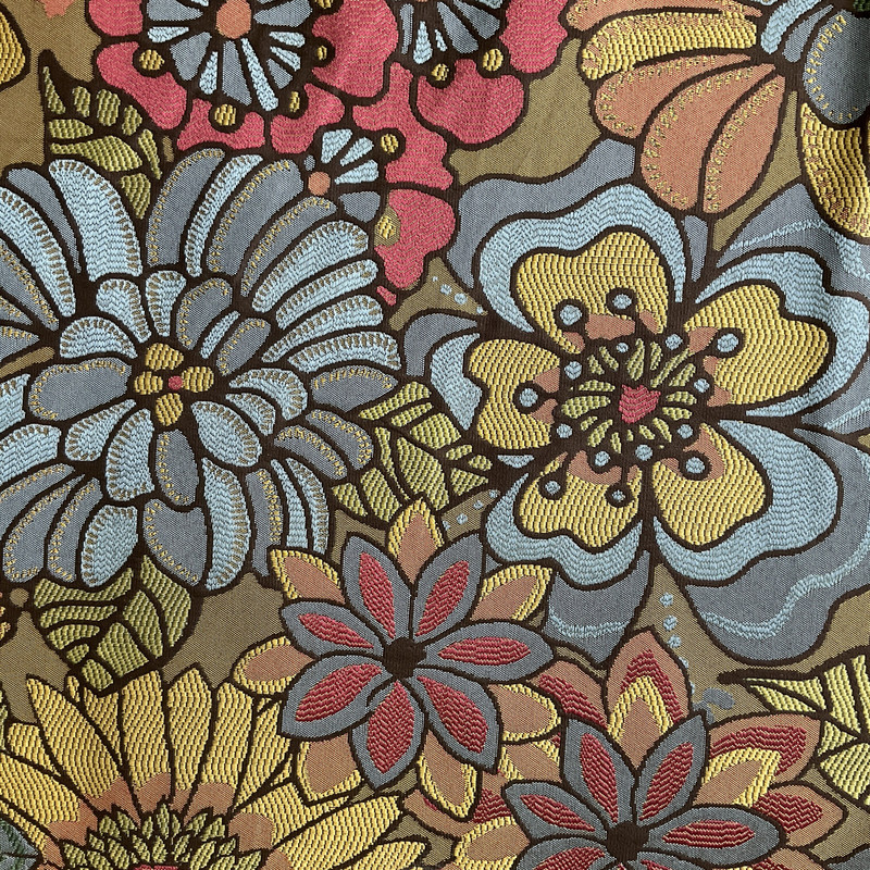 Flower Power in Godiva | Upholstery Fabric | Yellow Blue Red Floral | Medium Weight | 54" Wide | By The Yard