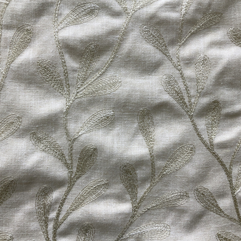 Tangle in Straw | Embroidered Drapery Fabric | Yellowish Tan Leafy Vines | Medium Weight | 54" Wide | By The Yard