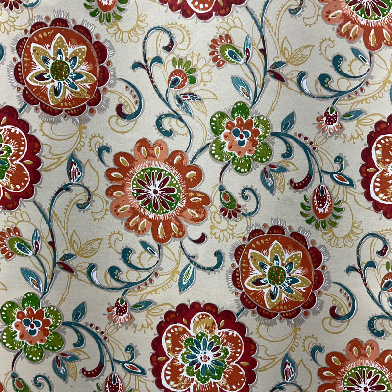 Solarium Fanfare in Sonoma | OUTDOOR Home Decor Fabric | Floral Swirl in Red / Orange / Blue |  Richloom | Medium Weight | 54" Wide | By the Yard