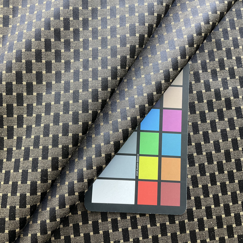 Checker in Onyx | Upholstery / Slipcover Fabric | Geometric in Black / Tan | Medium Weight | 54" Wide | By the Yard