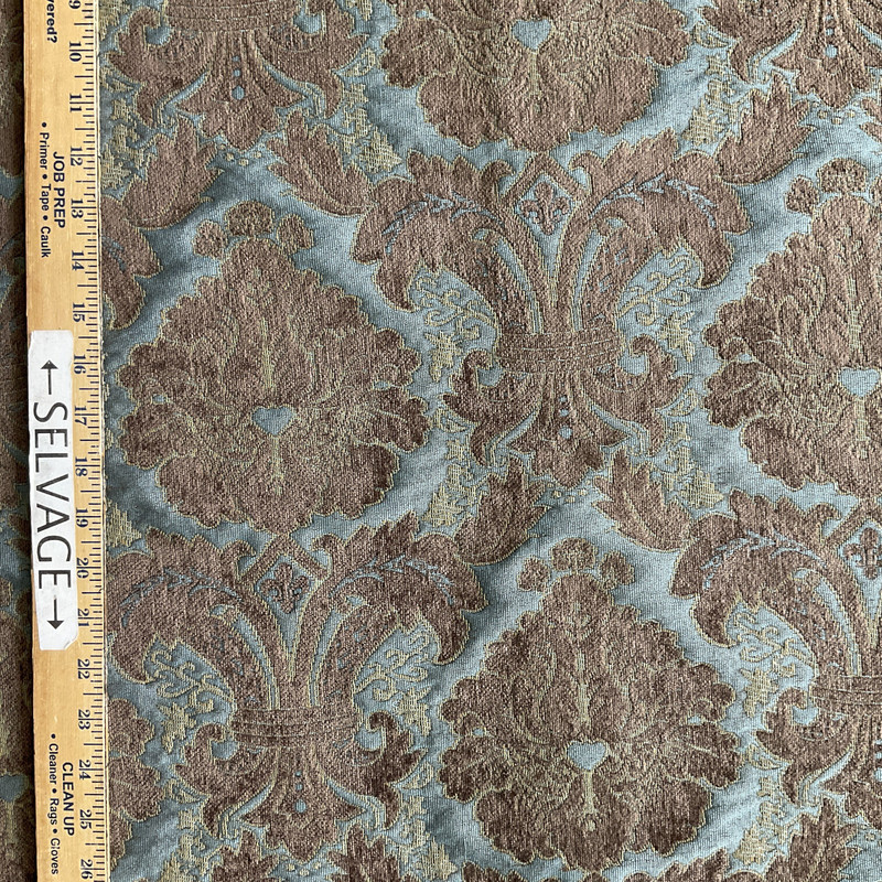 Fuqua in Aqua | Upholstery Fabric | Floral Damask in Brown / Blue / Green | Heavyweight | 54" Wide | By the Yard