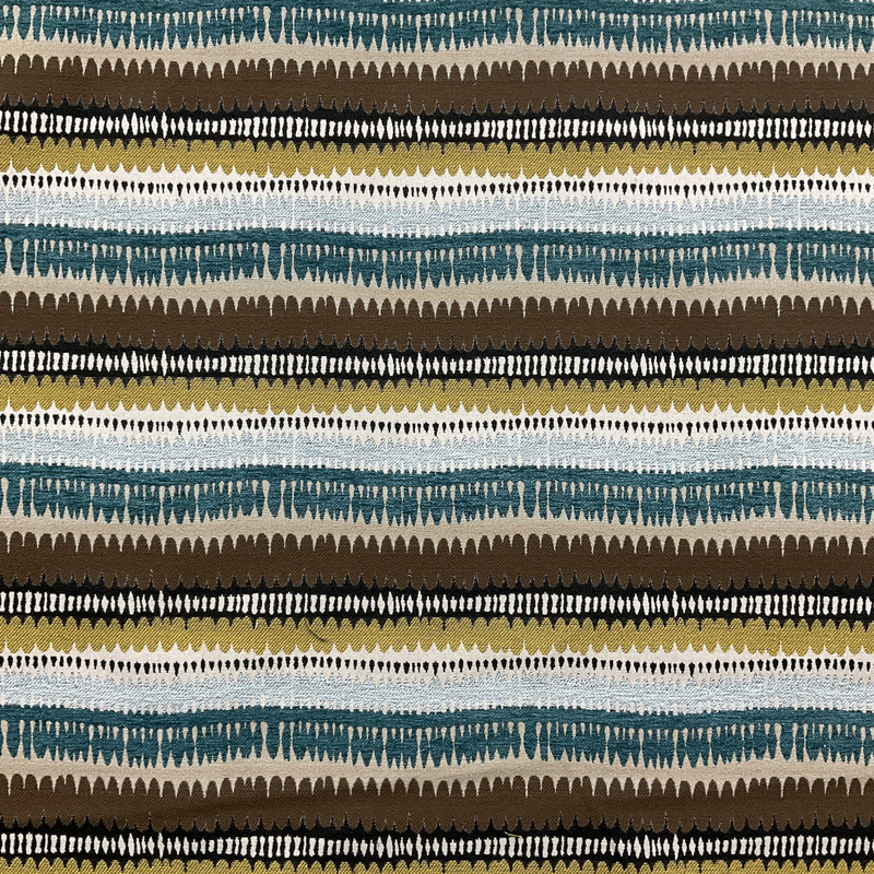 Boho in Celeste | Decorative Stripe Upholstery Fabric | Blue / Brown | 54" Wide | By the Yard