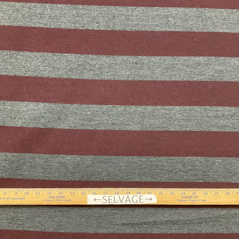 Sunbrella-like Tweedy Red and Grey Stripes | Indoor / Outdoor Fabric | Furniture Weight | Solution Dyed Acrylic | 54" Wide | By the Yard