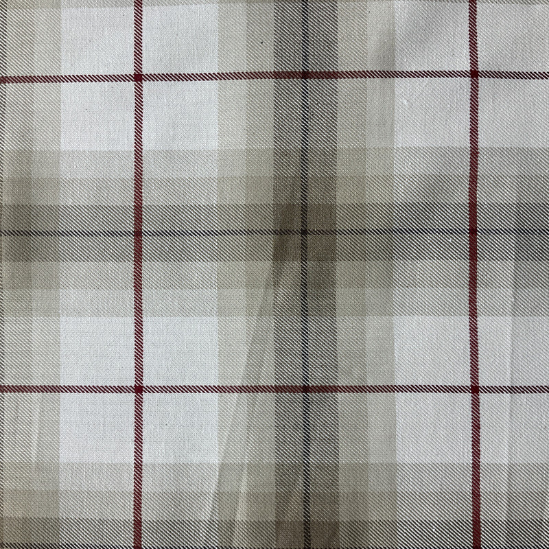 Callum in Fawn  | Tartan Plaid Fabric in Cream, Red, Tan  |  Midweight Home Decor Fabric |  Cotton Blend Twill | Marlatex | 54" Wide | BTY