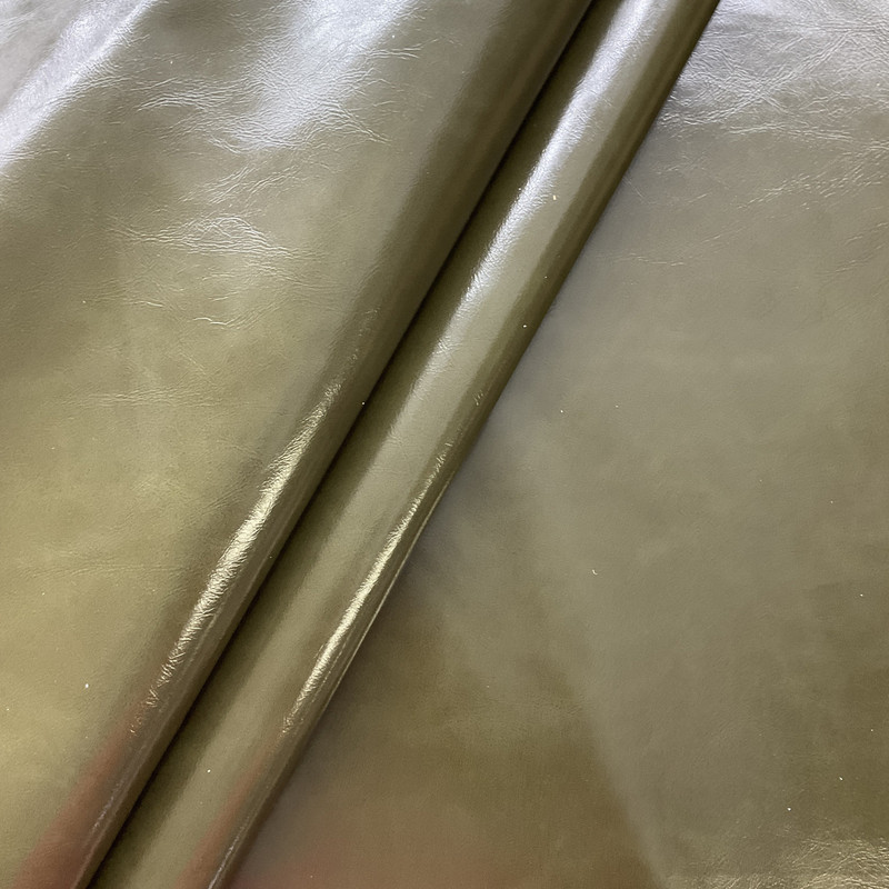 Del Mar in Forest  |   Dark Olive Green Glossy Texture  Faux Leather Upholstery Vinyl Fabric | Heavyweight | Indoor Furniture | Suede Backed | P Kaufman | 54" Wide | Sold BTY