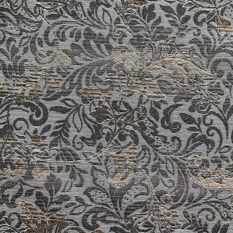 Malia in Grove | Jacquard Upholstery Fabric | Scroll Foliage in Grey / Brown | Heavy Weight | 54" Wide | By the Yard