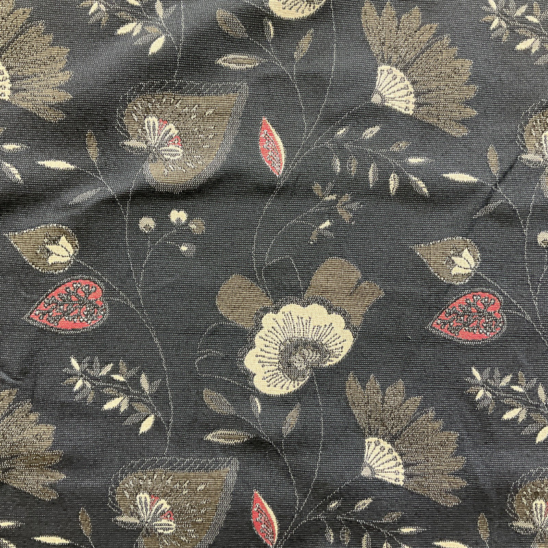 Sayonara in Charocal | Upholstery Fabric | Black Red Floral Jacquard | Heavy Weight | 54" Wide | By The Yard