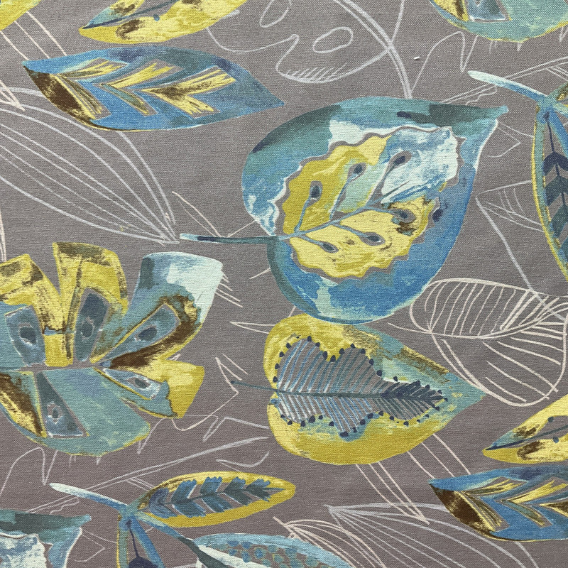 Fullerton in Granite | Home Decor Fabric | Painterly Leaves in Grey / Green / Blue | Medium Weight | 54" Wide | By the Yard