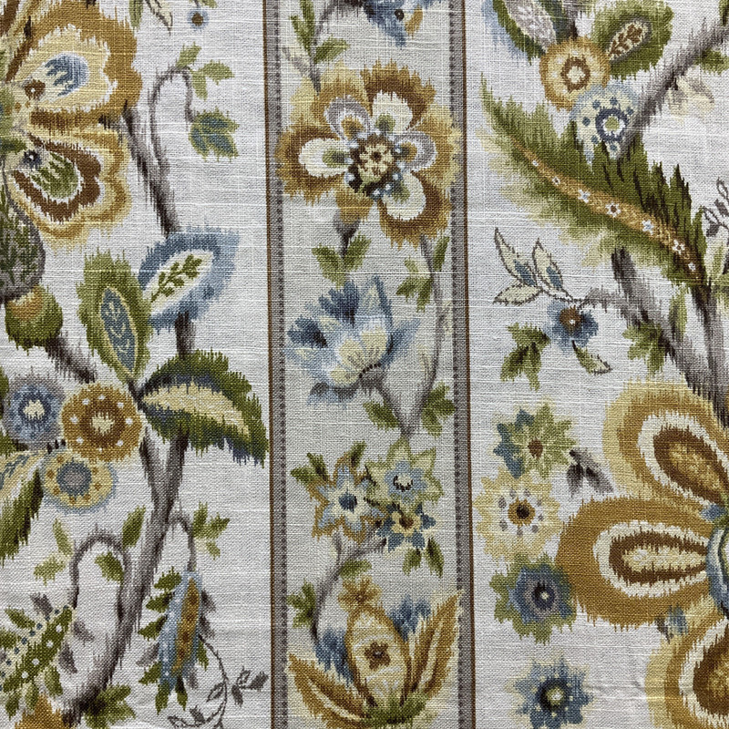 Floral Ikat Stripe in Yellow / Green / Off White | Home Decor Fabric | Braemore | Medium Weight | 54" Wide | By the Yard