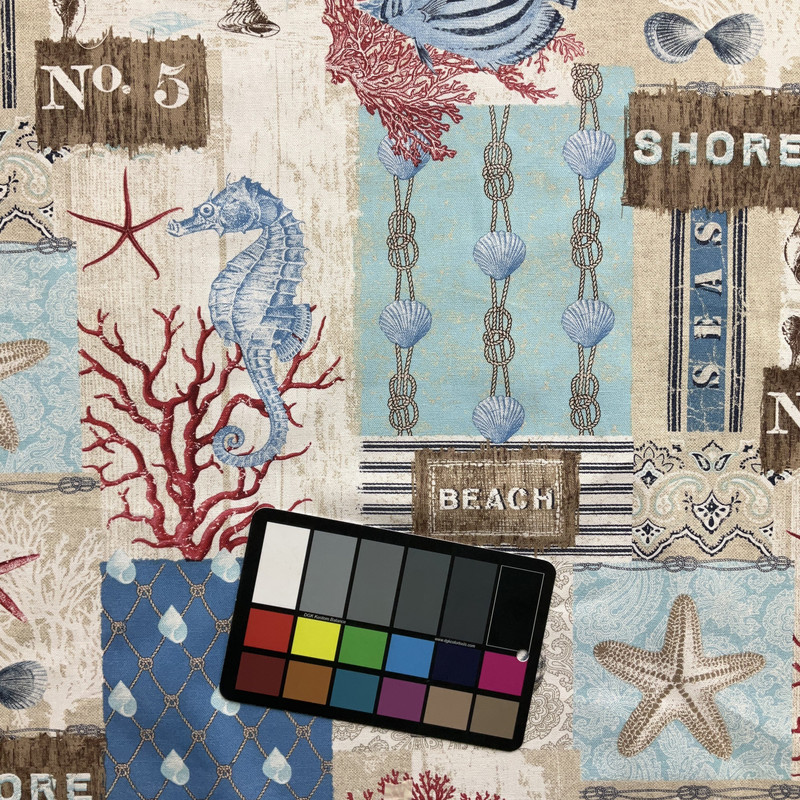 Aguamarina | Home Decor Fabric | Nautical Patchwork | Blue / Red / Beige | Vilber | Medium Weight | 100% Cotton | 54" Wide | By the Yard