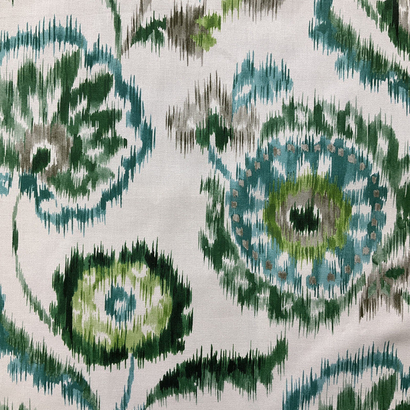 Busan in Green  |  Ikat Mosaic on Natural  Printed Duck Home Decor Fabric |  Drapery | Vilber | 100% Cotton |  54" Wide | Sold BT