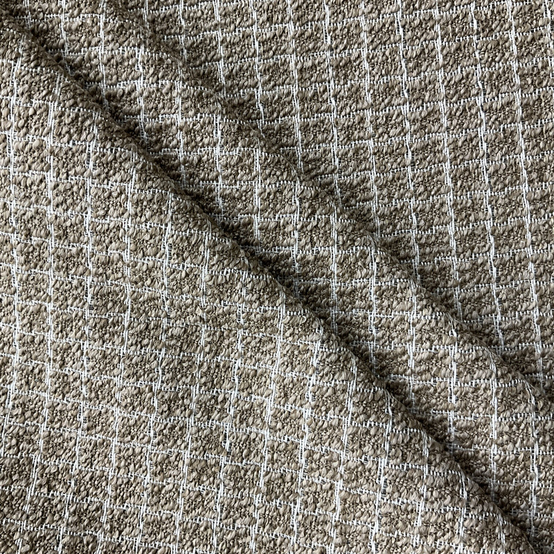 Sinatra in Wheat | Dark Taupe Tan Windowpane Check Upholstery Fabric | Heavyweight | 54" Wide | Sold BTY