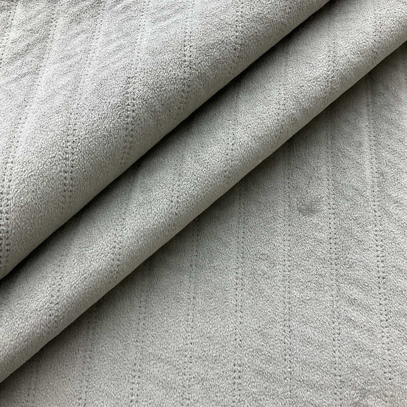 Swift Plush in Fog | Velvet Upholstery Fabric | Pre Quilted Stripes in Grey | Heavy Weight | 54" Wide | By the Yard