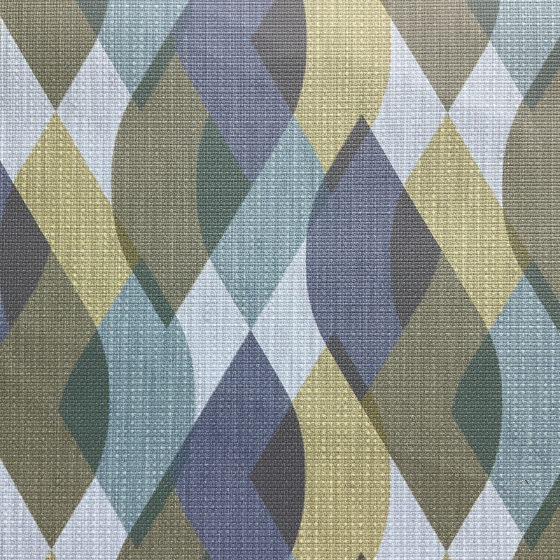 Chime in Reef | Contract Faux Leather Upholstery Vinyl Fabric | Geometric Print in Blue and Green | High Performance  | Knit back | Heavyweight | 54 Inch WIde | Sold BTY