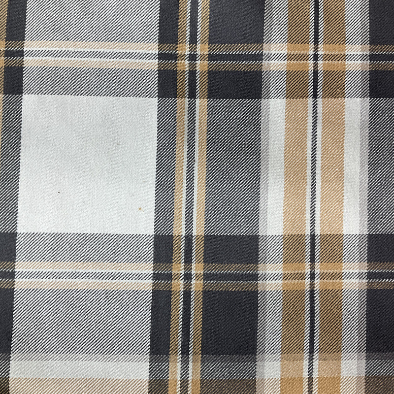 Sticky Wicket in Coal  | Plaid Twill Fabric in  Golden Tan, Charcoal Gray and White   | Midweight Home Decor Fabric | Cotton Blend  | P Kaufmann  | 54" Wide | BTY