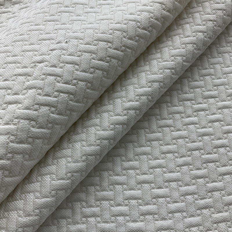 Line by Line in Sugarcane | Upholstery Fabric | Matelasse Basketweave in White | Heavyweight | 54" Wide | By the Yard