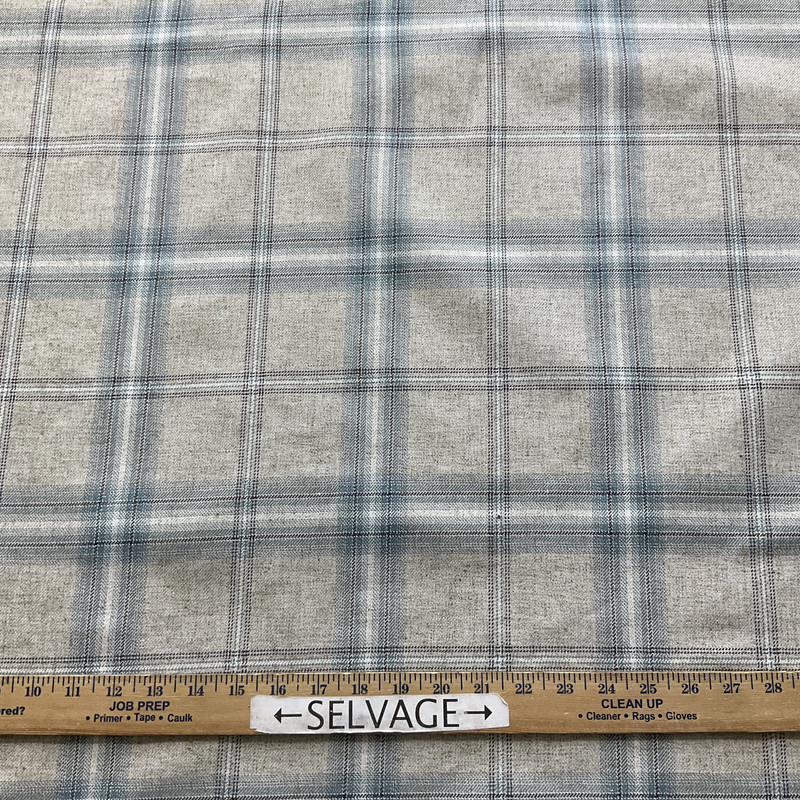 Positano in Teal |  Plaid Fabric in Oatmeal Marl,Teal Blue  |  Midweight Home Decor Fabric |  Cotton Blend Twill | Marlatex | 54" Wide | BTY