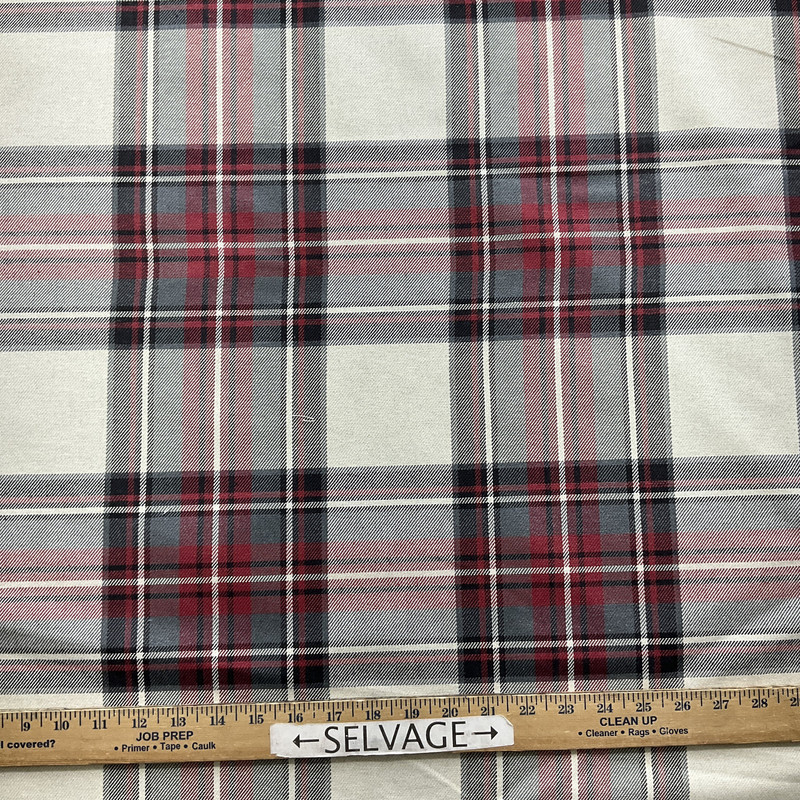 Callaway in Pepper | Tartan Plaid Fabric in Cream, Black, Red  |  Midweight Home Decor Fabric |  Cotton Blend Twill | Marlatex | 54" Wide | BTY