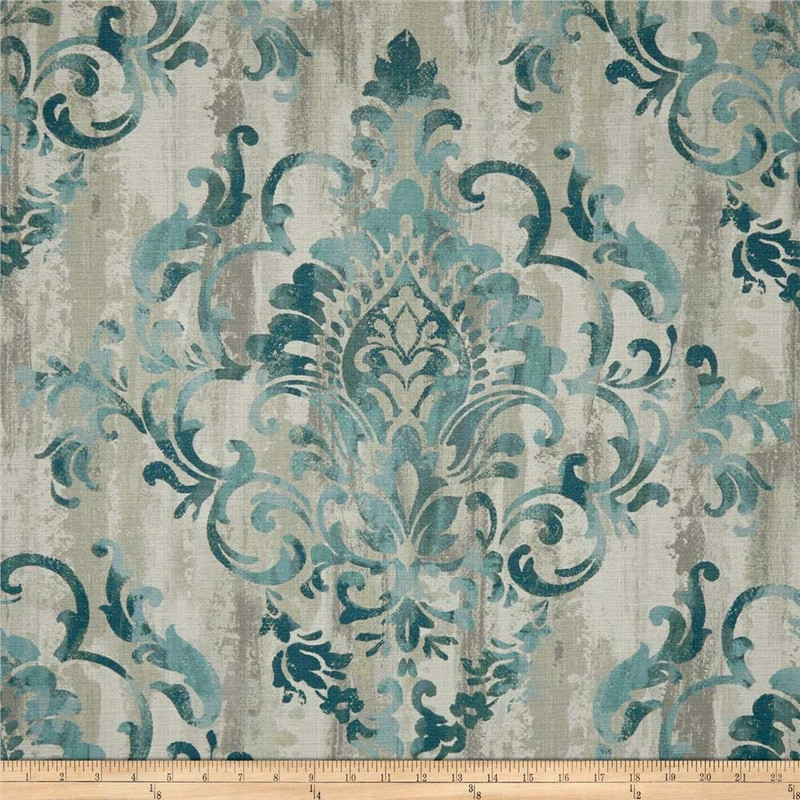 2.5 Yard Piece of Swavelle Cauthen Damask Barkcloth Teal | Medium/Heavyweight Barkcloth Fabric | Home Decor Fabric | 54" Wide