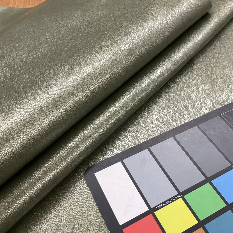 Metallic Moss Green | Faux Leather Vinyl Upholstery Fabric | Pebbled Grain | Felt-backed | 54" Wide | By the Yard
