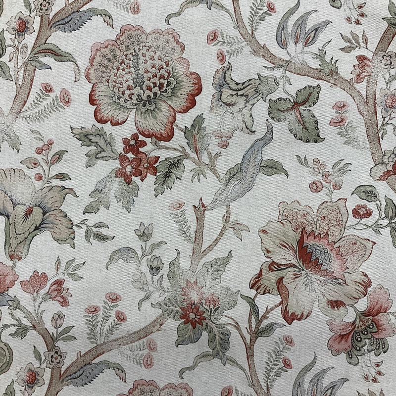Vintage Duck Document | Home Decor Fabric | Floral Branches in Natural / Red / Green | 54" Wide | P Kaufmann | Medium Weight | By the Yard