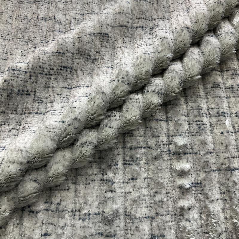 High Pile Corduroy in Grey with Blue Streaks | Upholstery Fabric | Heavy Weight | 54" Wide | By the Yard