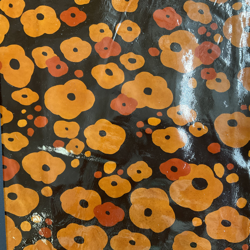 Retro Floral Print Dark Brown / Orange Patent Lambskin Leather Hide | 6 Square Feet | 1.5 Ounce / 0.7 mm
