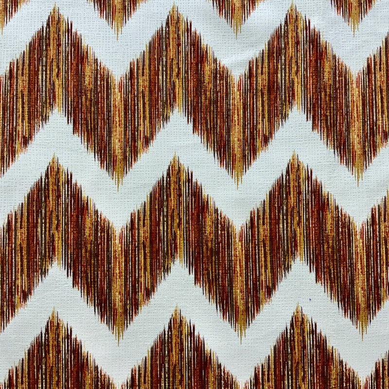 Chevron Printed Velvet in Orange / Yellow / Brown / Off White | Upholstery Fabric | Soft | 54" Wide | By the Yard