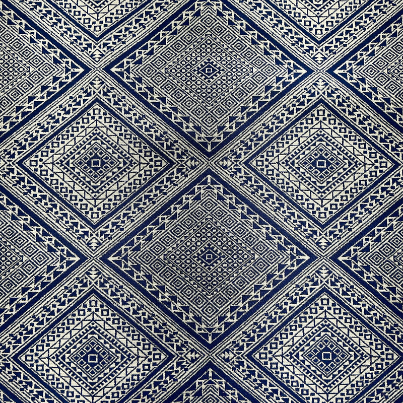 Diamond Jacquard in Blue / Beige | Upholstery Fabric | Medium to Heavyweight | Durable | 54" Wide | By the Yard
