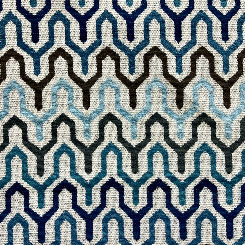 Geometric in Blue / Grey / Brown / Off White | Upholstery Fabric | Heavyweight | Ultra durable | 54" Wide | By the Yard