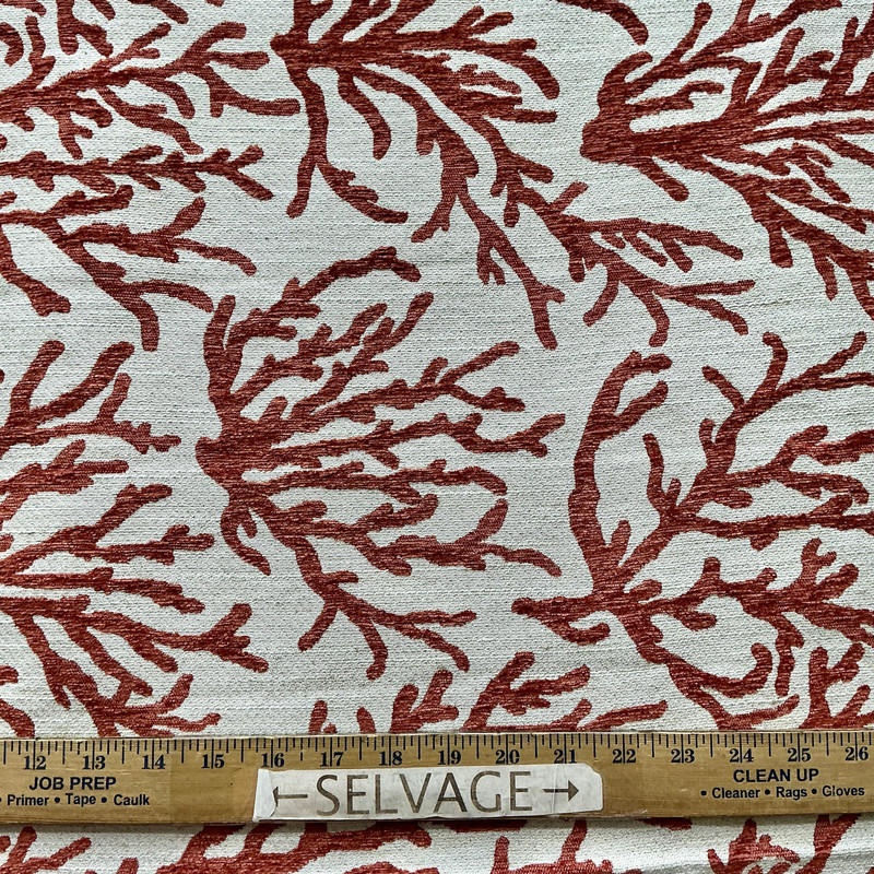 Nautical Coral in Orange / Off White | Upholstery Fabric | Heavyweight | Durable | 54" Wide | By the Yard