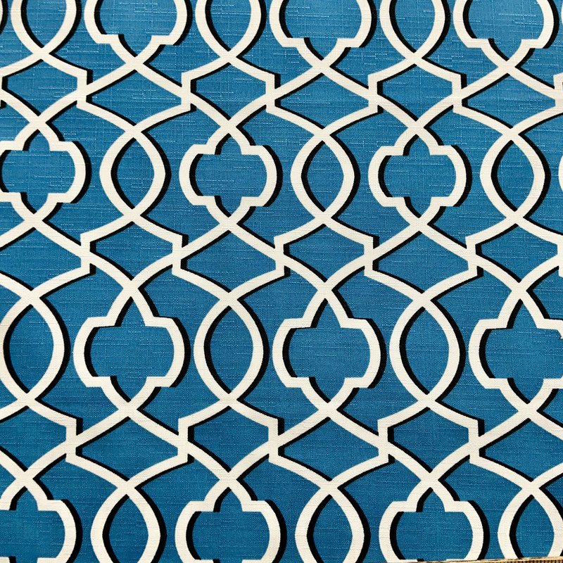 Morrow in Blue | Outdoor Waterproof Upholstery Fabric | Lattice in Blue, Black, White | Europatex | 60" Wide | By the Yard