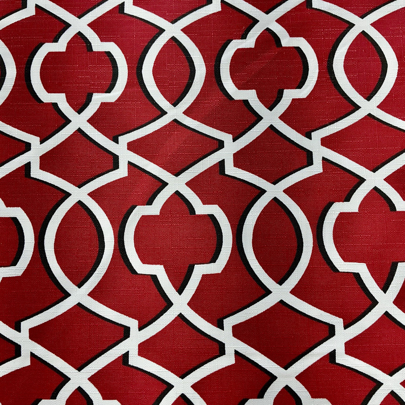 Morrow in Carmine Red | Outdoor Waterproof Upholstery Fabric | Lattice in Red, Black, White | Europatex | 60" Wide | By the Yard